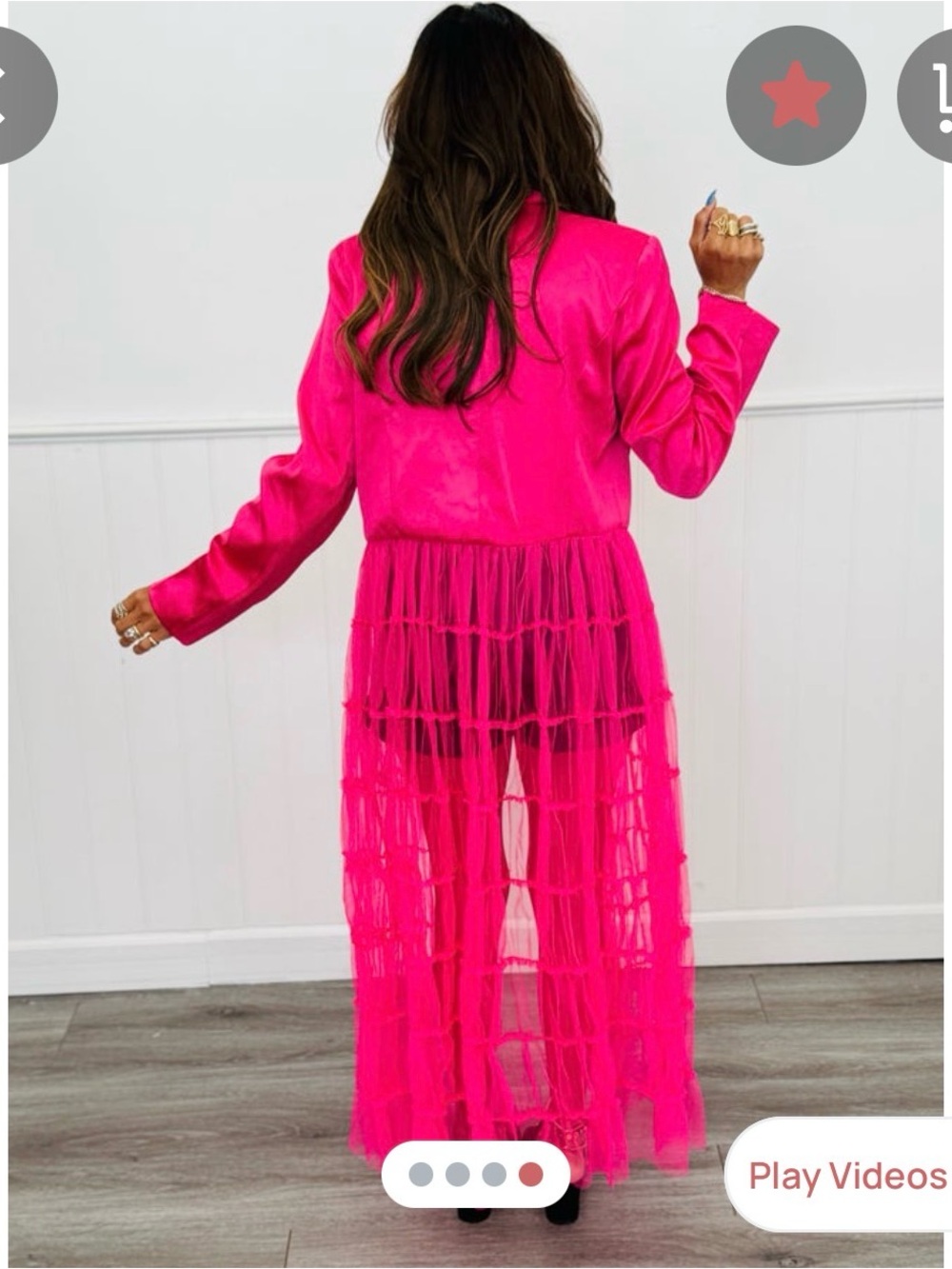 Hot Pink Sheer Tulle Duster  Cropped Satin Blazer